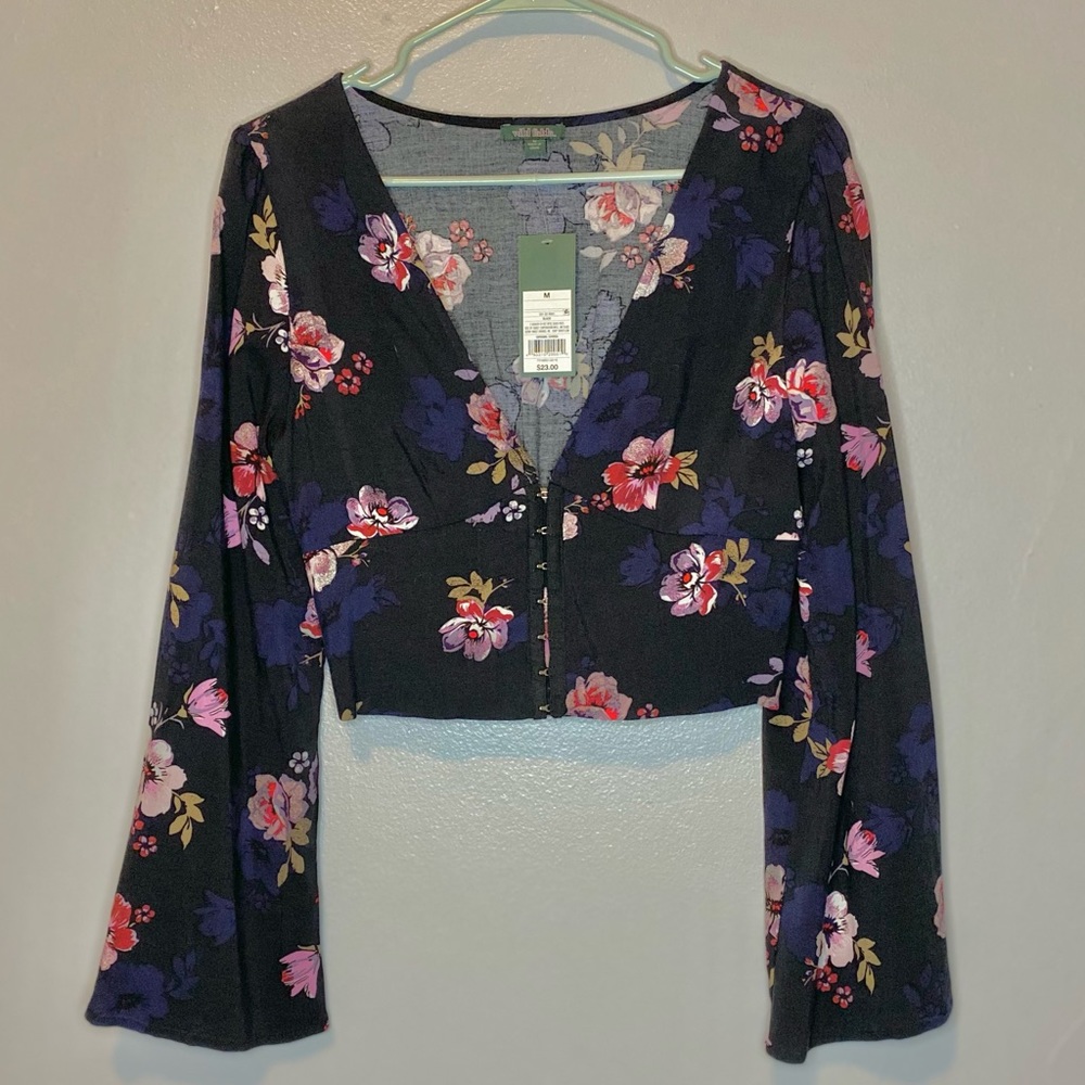 Wild Fable Floral Bell Sleeve Crop Top